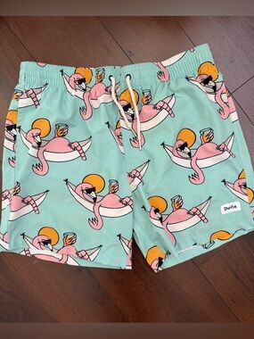 Duvin mens large Swim Trunks flamingo bathing suit aqua